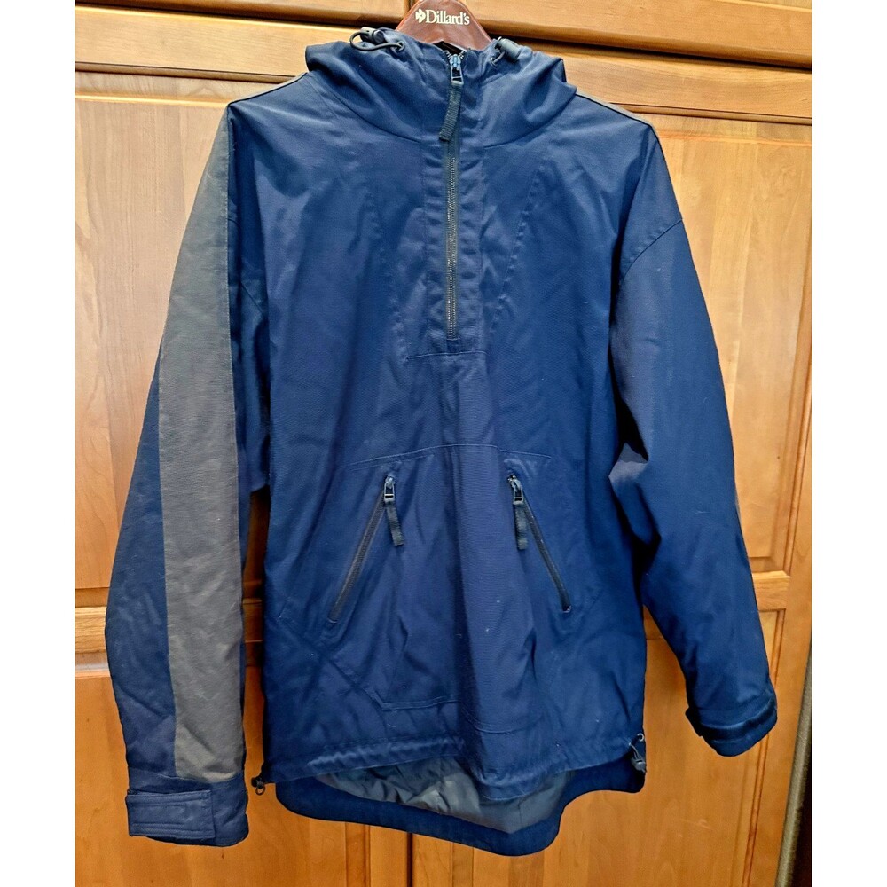 GAP Pullover Canvas Jacket Navy Blue + Gray Hooded 1/2 Zip Men's M Y2K